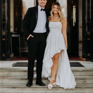 Mac Duggal White Strapless High-Low Dress